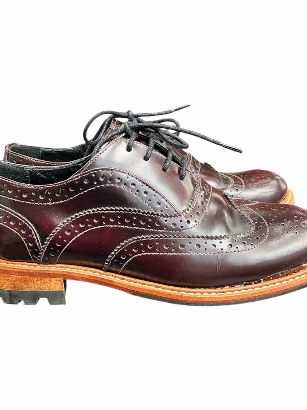 Women's Burgundy Wingtip Oxford Flats - Lace-Up Loafers Sz 38 or sz7 - Picture 4 of 7